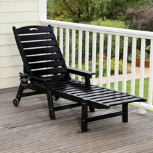 Load image into Gallery viewer, HDPE Chaise Lounge Chair Outdoor, Pool Lounge Chairs with 4-Position Adjustable Backrest, Supports Up to 360 LBS for Patio Poolside Deck Beach Backyard (black)