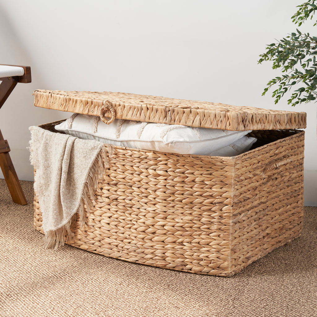 Ludmilla Rectangular Curve Water Hyacinth Woven Wicker Trunk with Handles - 26" x 19" x 14" - Natural Brown - For Clothes, Toys, Magazines and Book Storage