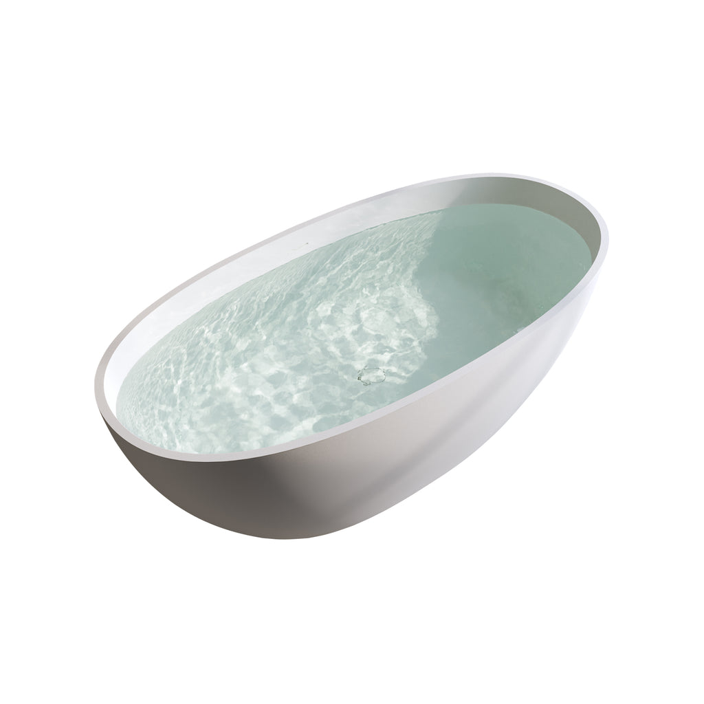 70.8″Solid Surface Matte Tub, Solid Surface Soaking Tub, Stone Resin Freestanding Bathtub, Thick Edge Stand Alone Tubs with Overflow, Pop-up Drain, Matte White (Oval)