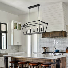 Load image into Gallery viewer, 5-Light Farmhouse Kitchen Island Lighting,5 Light Industrial Linear Chandelier for Dining Room Metal Matte Black Finish Hanging Pendant Light Fixture for Bedroom Living Room Hallway Conference Room