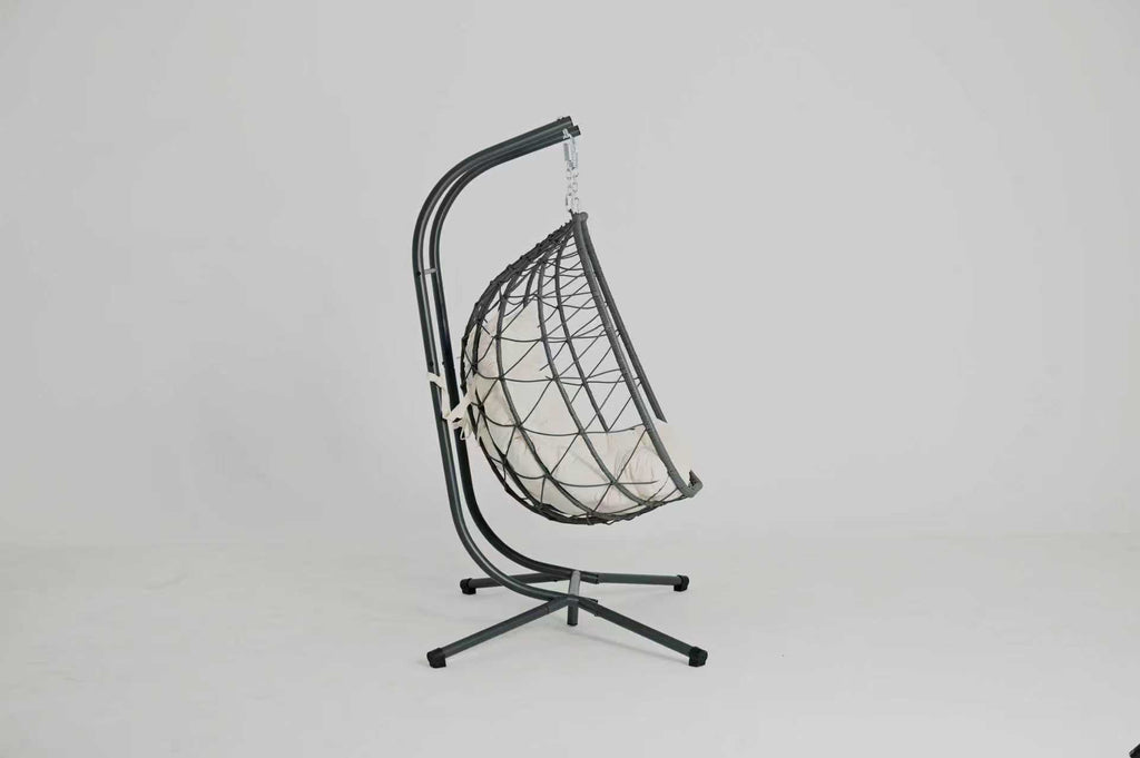 2 Persons Egg Chair with Stand Indoor Outdoor Swing Chair Patio Wicker Hanging Egg Chair Hanging Basket Chair with Stand for Bedroom Living Room Balcony