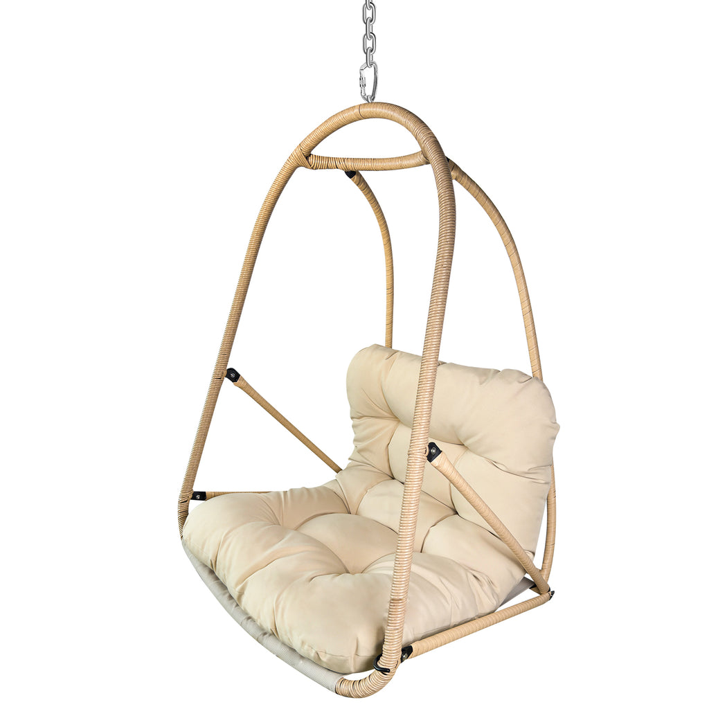 Swing Egg Chair with Stand Indoor Outdoor Wicker Rattan Patio Basket Hanging Chair with C Type bracket , with cushion and pillow,Patio Wicker folding Hanging Chair( Special construction cup holder