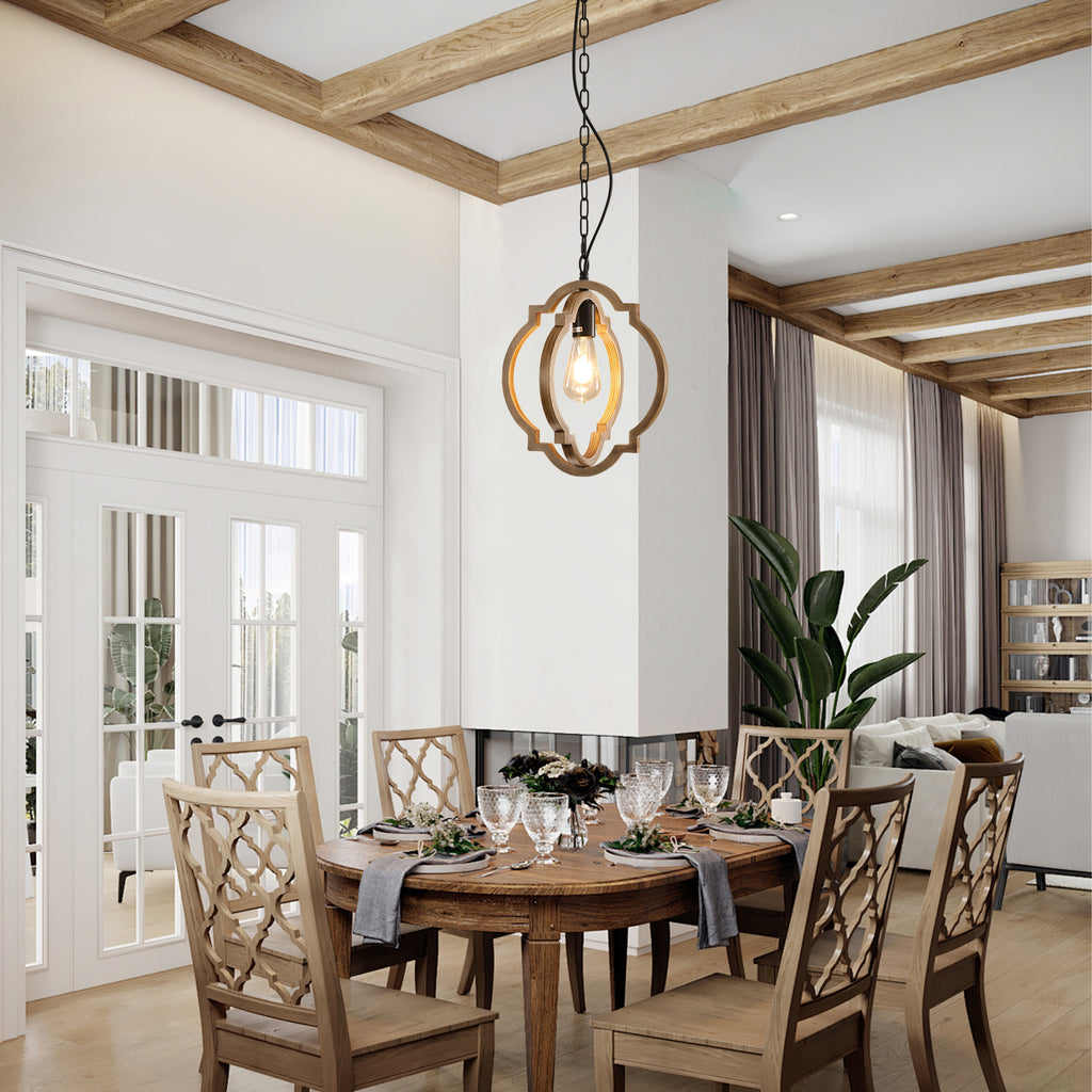Farmhouse Chandelier, Retro Country Dining Room Lamp, Solid Wood Chandelier for Living room, Foyer and Dining room, Bulb Not Included