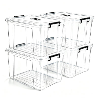 4 Pack 90 QT Plastic Storage Bins with Lids,Clear Stackable Bins with Secure Latches and Handles Heavy-Duty Storage Containers For Home Office and Garage Organization