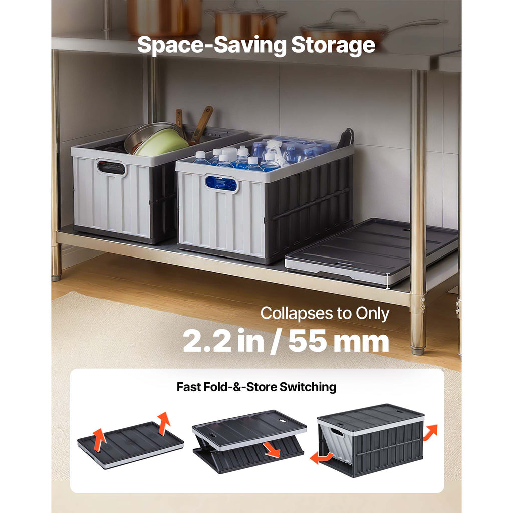 Plastic Collapsible Storage Bins with Lids, 65L 3 Packs, Stackable Folding Storage Crates with Handles, Holds 84 lbs Per Bin, Heavy Duty Containers, Space-Saving Baskets, for Home Organizing