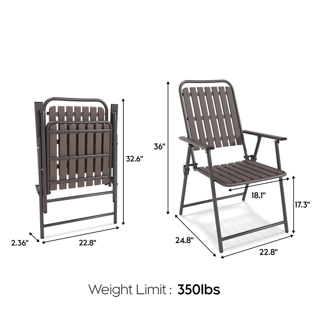 BROWN - [Instant Setup] 2-Piece Folding Chair, No Assembly Required, 350lb Capacity, Rust-Resistant & Stain-Proof for Balcony/Garden