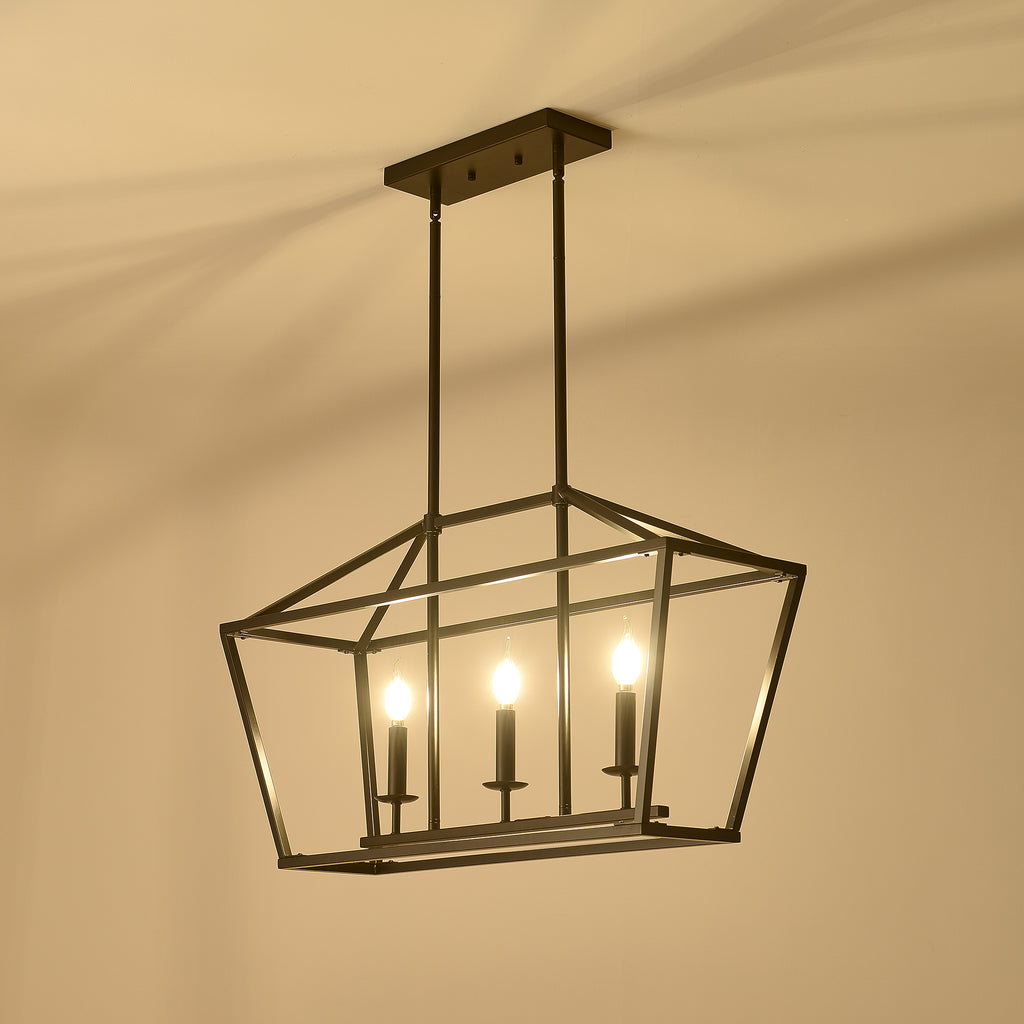3-Light Farmhouse Kitchen Island Lighting,5 Light Industrial Linear Chandelier for Dining Room Metal Matte Black Finish Hanging Pendant Light Fixture for Bedroom Living Room Hallway Conference Room