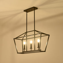 Load image into Gallery viewer, 3-Light Farmhouse Kitchen Island Lighting,5 Light Industrial Linear Chandelier for Dining Room Metal Matte Black Finish Hanging Pendant Light Fixture for Bedroom Living Room Hallway Conference Room