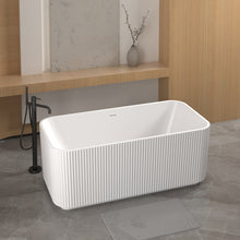 Load image into Gallery viewer, 59"Rectangle Linear Acrylic Freestanding Bathtub Stand Alone Soaker Tub, Glossy White Acrylic, POP-UP Chrome Drain, cUPC Certified,