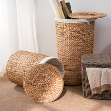 Load image into Gallery viewer, Ludmilla Round Tall Water Hyacinth Woven Wicker Laundry Hamper with Lid - For Clothes, Canvas, Toys and Book Storage with Removable Liner - 15" x 15" x 20" - Natural Brown