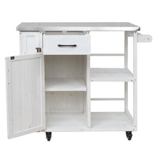 Load image into Gallery viewer, Outdoor Kitchen Island Fir Wood Prep Station Lockable Kitchen Cart with Stainless Top, Ample Storage Space, Towel and Spice Racks for Patio and Outdoor, White