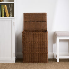 Load image into Gallery viewer, Ludmilla Round Tall Water Hyacinth Woven Wicker Laundry Hamper with Lid - For Clothes, Canvas, Toys and Book Storage with Removable Liner - 15" x 15" x 20" - Natural Brown