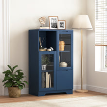 Load image into Gallery viewer, MDF painted Cabinet with Glass Doors and drawer, open storage space, Navy Blue, Bedroom, Living room