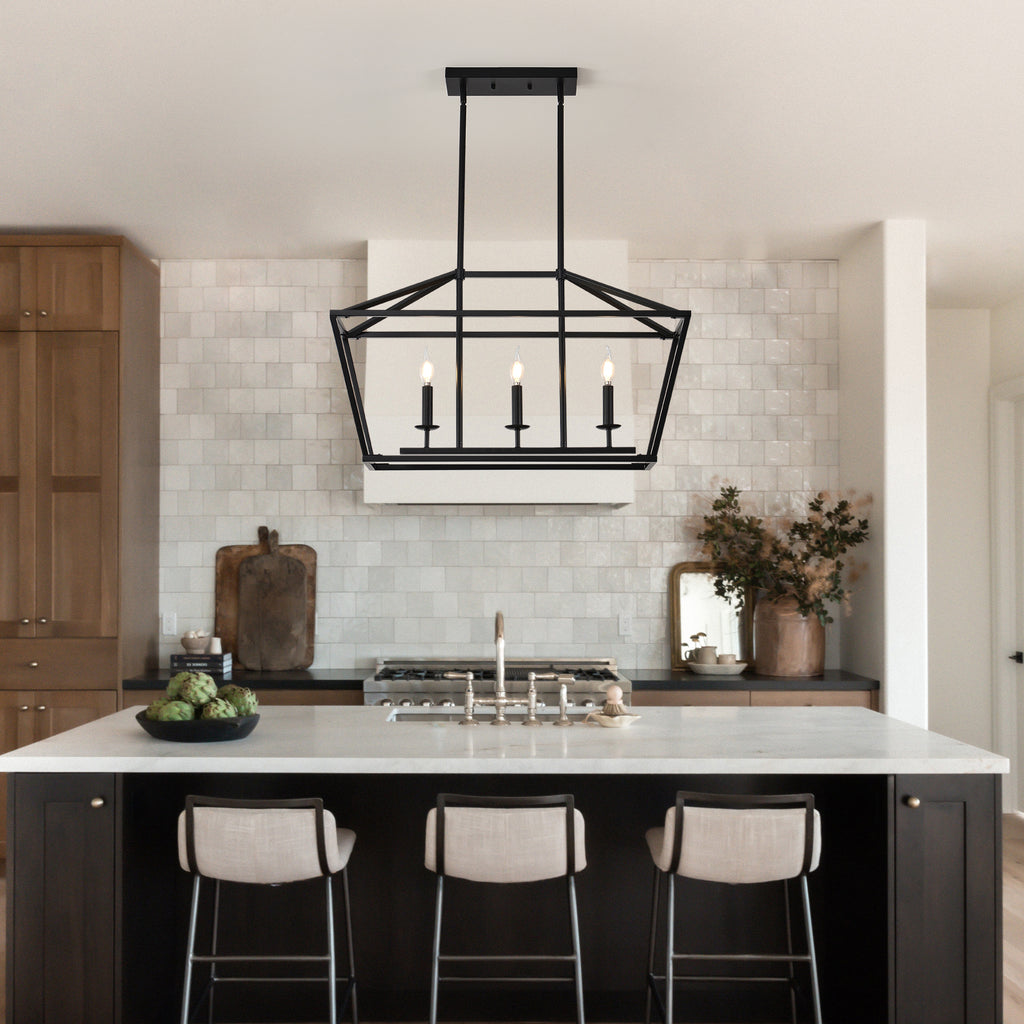 3-Light Farmhouse Kitchen Island Lighting,5 Light Industrial Linear Chandelier for Dining Room Metal Matte Black Finish Hanging Pendant Light Fixture for Bedroom Living Room Hallway Conference Room
