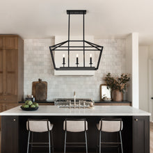 Load image into Gallery viewer, 3-Light Farmhouse Kitchen Island Lighting,5 Light Industrial Linear Chandelier for Dining Room Metal Matte Black Finish Hanging Pendant Light Fixture for Bedroom Living Room Hallway Conference Room
