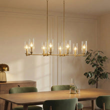 Load image into Gallery viewer, Willow Eight Lights Island With Clear Ribbed Glass Pendant Lamp - Satin Brass