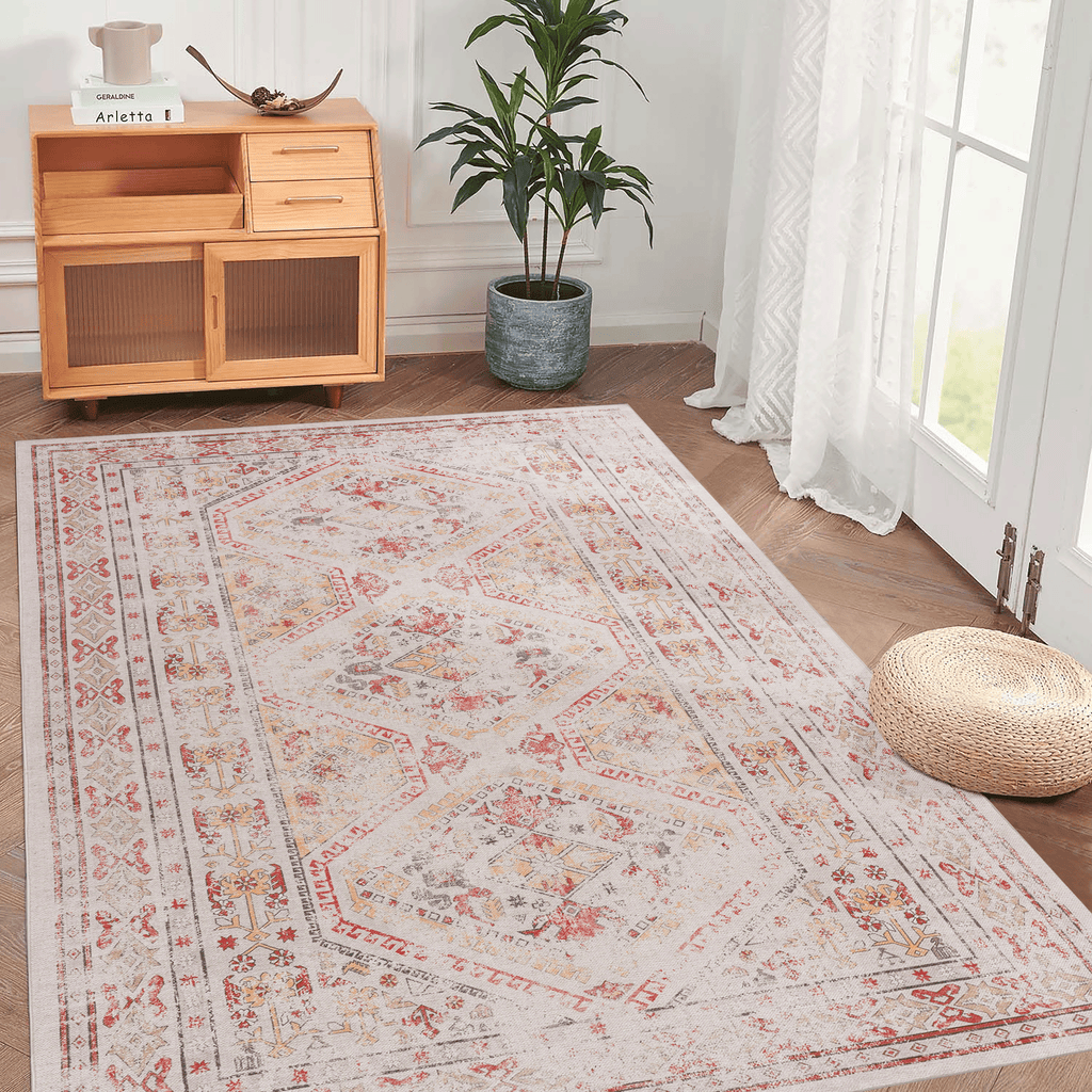 MAVAL Beige Washable Rug 2'6'' x 10' Runner Rug (Beige, 2'6'' x 10') Modern, Contemporary, Non-Shedding & Easy to Clean, Ideal for Living Room, Bedroom, Dining Space, 120*30 inch
