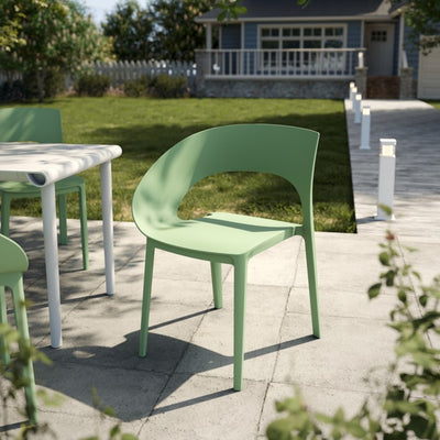 Summer - Haze Green Polypropylene Single-Side Chair - One-Piece Design for Indoor & Outdoor Use,suitable for living rooms, dining rooms, gardens, terraces and other scenarios  (Set of 4)