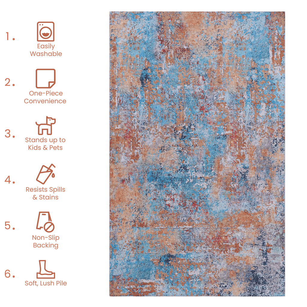 MAVAL Multi Washable Rug 2' x 3' Doormat Rug (Multi, 2' x 3') Modern, Contemporary, Non-Shedding & Easy to Clean, Ideal for Living Room, Bedroom, Dining Space, 36*24 inch