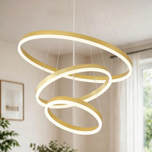 Load image into Gallery viewer, Modern Gold Led Chandelier 3 Rings Gold Dimmable  LED Chandeliers Light Fixture for Kitchen Island Height Adjustable Chandelier Led Pendant Light for Dining Room Bedroom Living Room