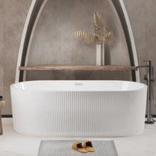Load image into Gallery viewer, 59"Linear AcrylicFreestanding Bathtub Stand Alone Soaker Tub, Glossy White Acrylic, POP-UP Chrome Drain, cUPC Certified