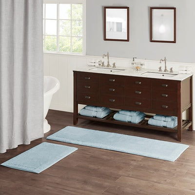 100% Cotton Tufted 3000 GSM Reversible Bath Rug Blue 24x72