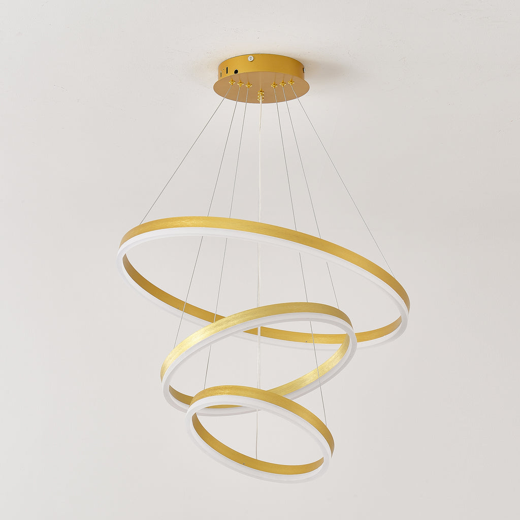 Modern Gold Led Chandelier 3 Rings Gold Dimmable  LED Chandeliers Light Fixture for Kitchen Island Height Adjustable Chandelier Led Pendant Light for Dining Room Bedroom Living Room