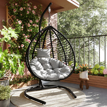 Load image into Gallery viewer, U_STYLE Indoor Outdoor Hanging Hammock Chair with Stand, Foldable Rattan Egg Swing Chair with Iron Frame and Plush Cushion &amp; Removable Headrest,Suitable for Porch Garden,Balcony,Indoor