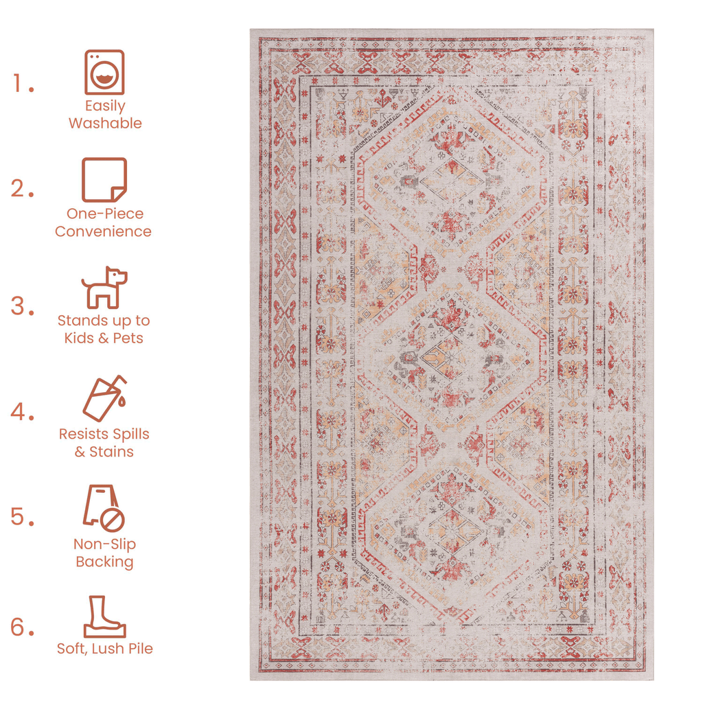 MAVAL Beige Washable Rug 2'6'' x 10' Runner Rug (Beige, 2'6'' x 10') Modern, Contemporary, Non-Shedding & Easy to Clean, Ideal for Living Room, Bedroom, Dining Space, 120*30 inch