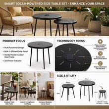 Load image into Gallery viewer, 2-Pack Solar Powered Side Table with LED Light, Outdoor/Indoor Nesting Round End Table Set