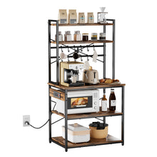 Load image into Gallery viewer, Kitchen Bakers Rack, 5 ft Power Cable Bakers Rack with Power Outlet, Kitchen Stand with X-Shaped Support Bar, 12 S-Shaped Hooks, Coffee Bar Stand for Dishes, Spice Bottles, Built-In Power Strip
