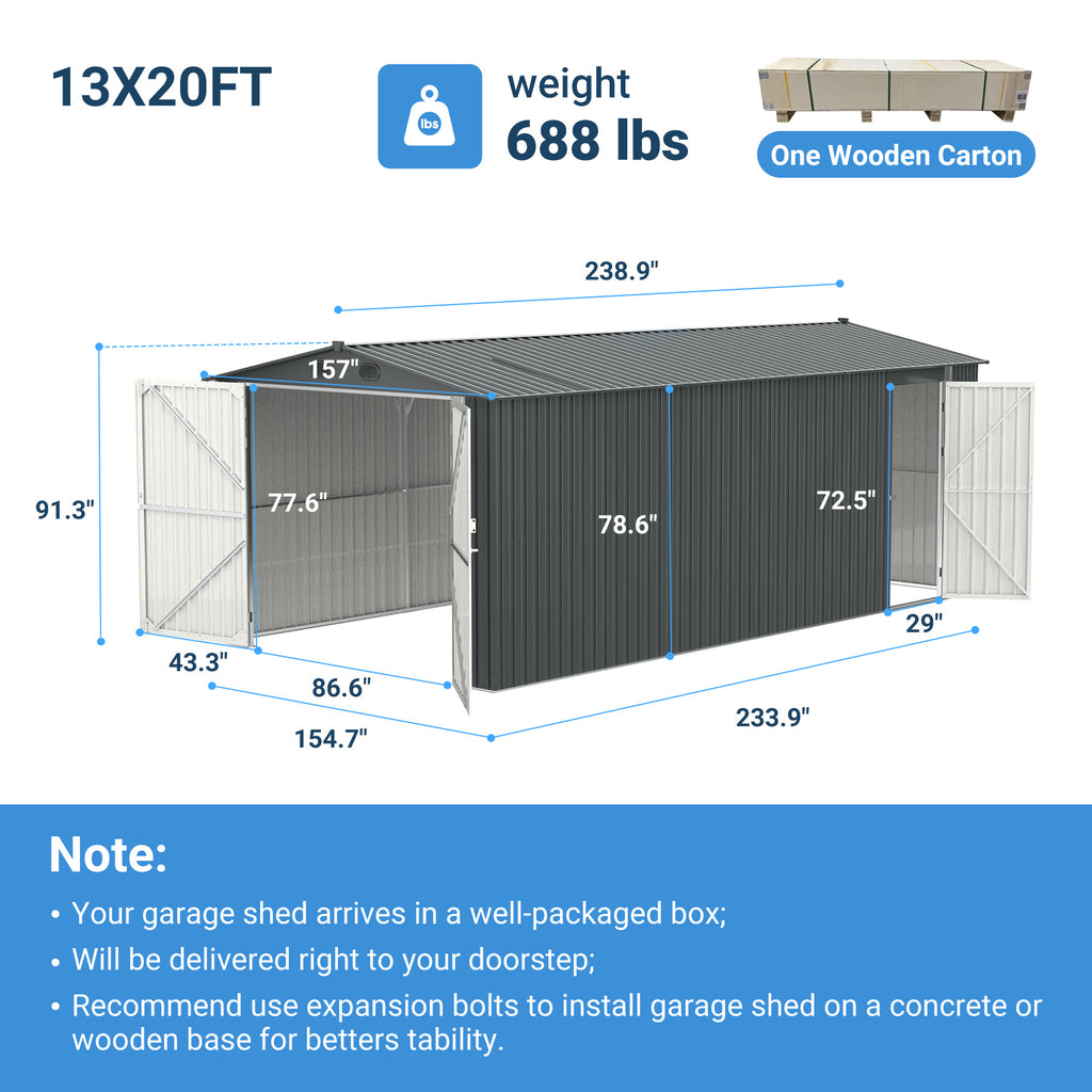 Chery Industrial Heavy-Duty Metal Garage Shed 20'x13'
