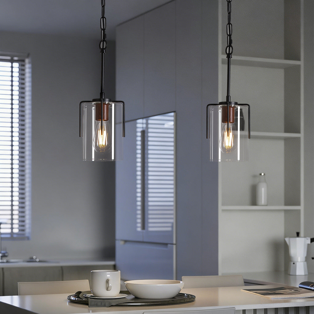 Modern Industrial Pendant Light with Clear Glass Shade, Adjustable Metal Pendant Lighting for Kitchen Island Dining Room Entryway, Easy Clean Glare-Free Home Light Fixture