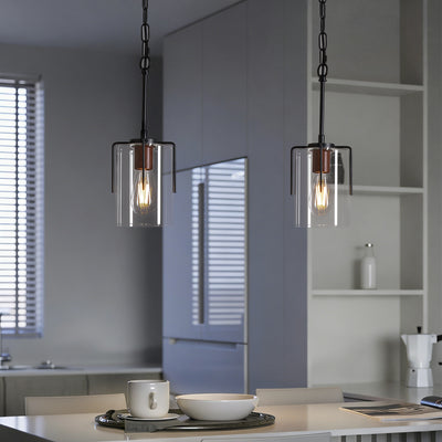 Modern Industrial Pendant Light with Clear Glass Shade, Adjustable Metal Pendant Lighting for Kitchen Island Dining Room Entryway, Easy Clean Glare-Free Home Light Fixture