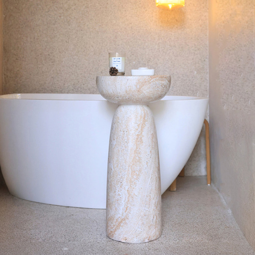 Natural Stone Grain Mushroom Shape Side Table, 13in Waterproof Freestanding Patio End Table, Decor Accent Table for Balcony Yard Hallway Sofa Side Decor