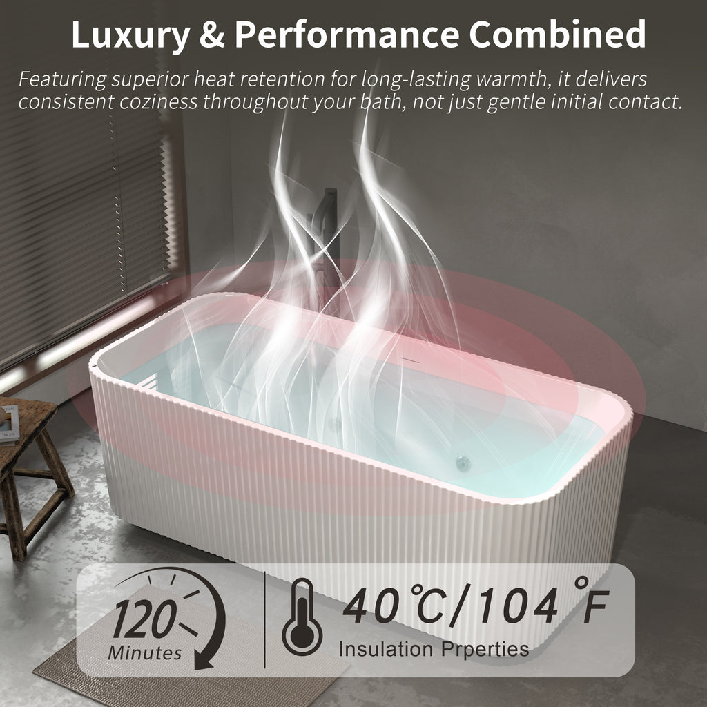 67" Rectangle Linear Acrylic Massage Whirlpool Bathtub Freestanding Bathtub Stand Alone Soaker Tub, Glossy White Acrylic, POP-UP Chrome Drain, cUPC Certified