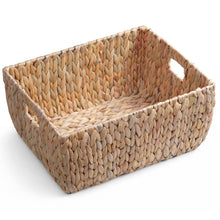 Load image into Gallery viewer, Ludmilla Rectangular Multi Purpose Water Hyacinth Woven Wicker Baskets with Handles - 16" x 12" x 13" - Natural Brown - For Towel, Toys, Magazine and Kitchen Storage