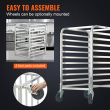 Load image into Gallery viewer, Bun Pan Rack, 10-Tier Commercial Bakery Racks with Brake Wheels, Aluminum Racking Trolley Storage for Half &amp; Full Sheet, Speed Rack For Kitchen Home, Bread Baking Equipment, 26"L x 20.3"W x 39"H