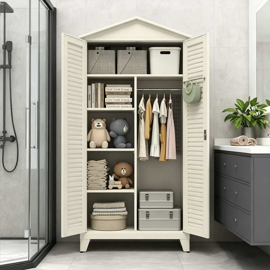 Spire79.1'' Tall Metal Tool Storage Cabinet, with Ample Storage Space for Garage,Warehouse,Garden,Office, Living Room,Bathroom,Utility Room ( Beige )
