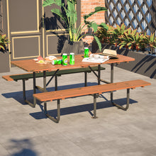 Load image into Gallery viewer, 8 Person Brown Wooden Picnic Table, Outdoor Camping Dining Table with 2 Seats, Garden, DIY with 2 Built-in Benches, 2220lb Capacity