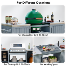 Load image into Gallery viewer, K&amp;K 66.5" Outdoor Kitchen Island for Big Green Egg Grills, Solid Wood Outdoor Grill Cart for Tabletop Grill with Stainless Steel Top, Drawer, Compatible with Large Big Green Egg, Kamado Joe- Grey Blue