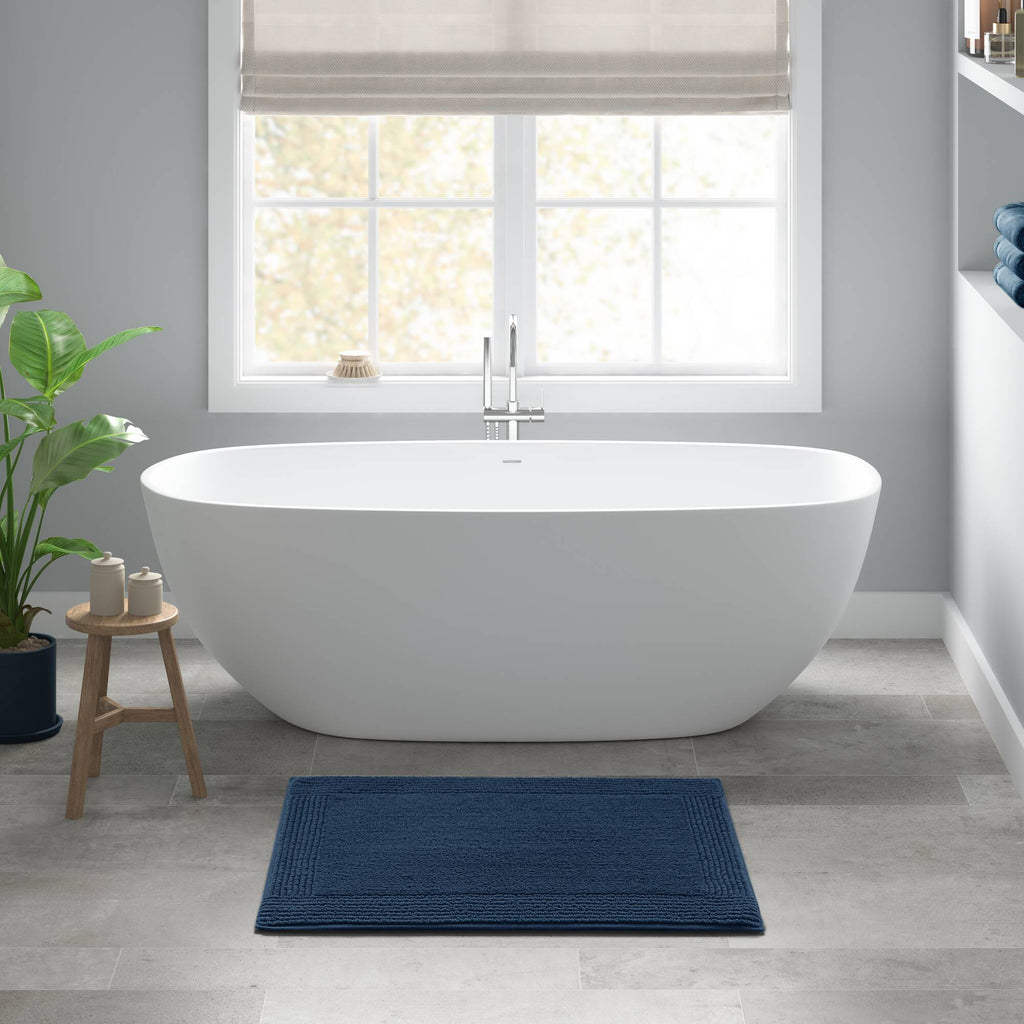 1 PCS 24x72" 100% Cotton Tufted 3000 GSM Reversible Bath Rug Navy