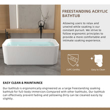 Load image into Gallery viewer, 59"Rectangle Linear Acrylic Freestanding Bathtub Stand Alone Soaker Tub, Glossy White Acrylic, POP-UP Chrome Drain, cUPC Certified,