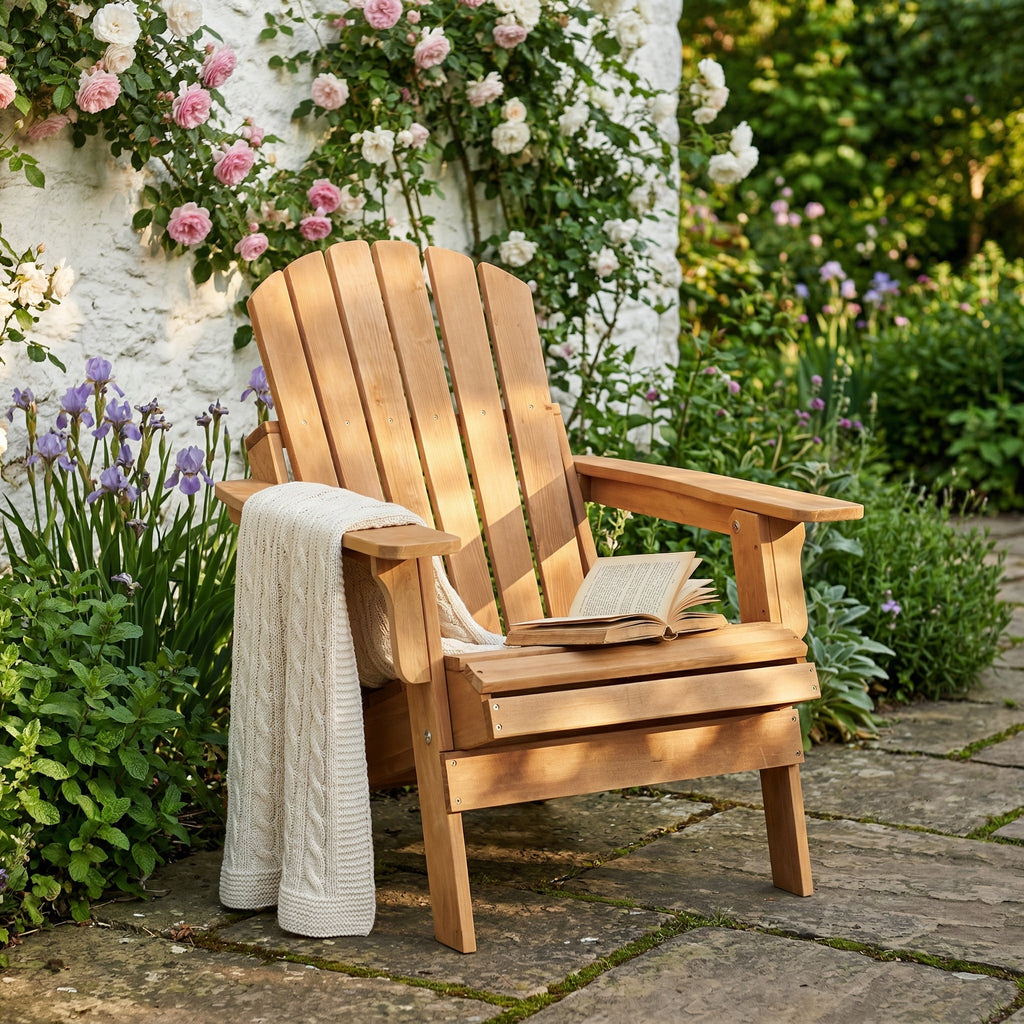 Oversize Wooden Outdoor Folding Adirondack Chair with Pre-Assembled BackRest & SeatBoard, Wood Patio Chair for Garden Backyard Porch Pool Deck Firepit