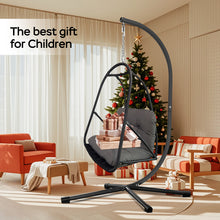 Load image into Gallery viewer, Swing Egg Chair with Stand Indoor Outdoor Wicker Rattan Patio Basket Hanging Chair with C Type bracket , with cushion and pillow,Patio Wicker folding Hanging Chair( Special construction cup holder
