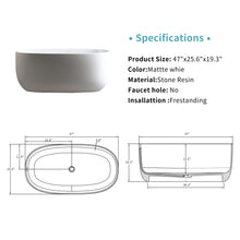 Load image into Gallery viewer, 47'' Independent solid surface resin stone bathtub, a modern designed independent bathtub with pop-up drainage and overflow pipes, suitable for small households