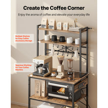 Load image into Gallery viewer, Kitchen Bakers Rack, 5 ft Power Cable Bakers Rack with Power Outlet, Kitchen Stand with X-Shaped Support Bar, 12 S-Shaped Hooks, Coffee Bar Stand for Dishes, Spice Bottles, Built-In Power Strip