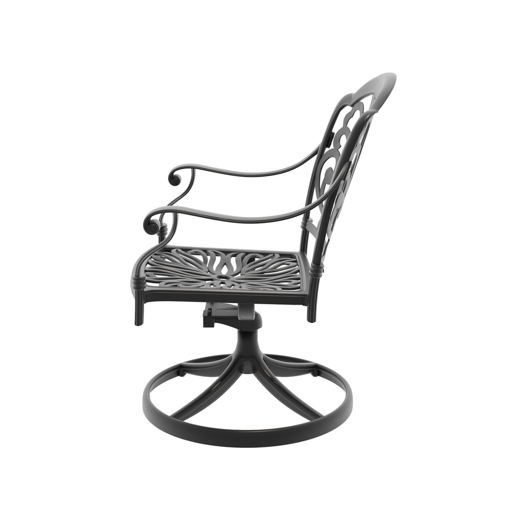 Cast Aluminum Patio Swivel Chair 2PCS With Black Frame and Brown Cushions