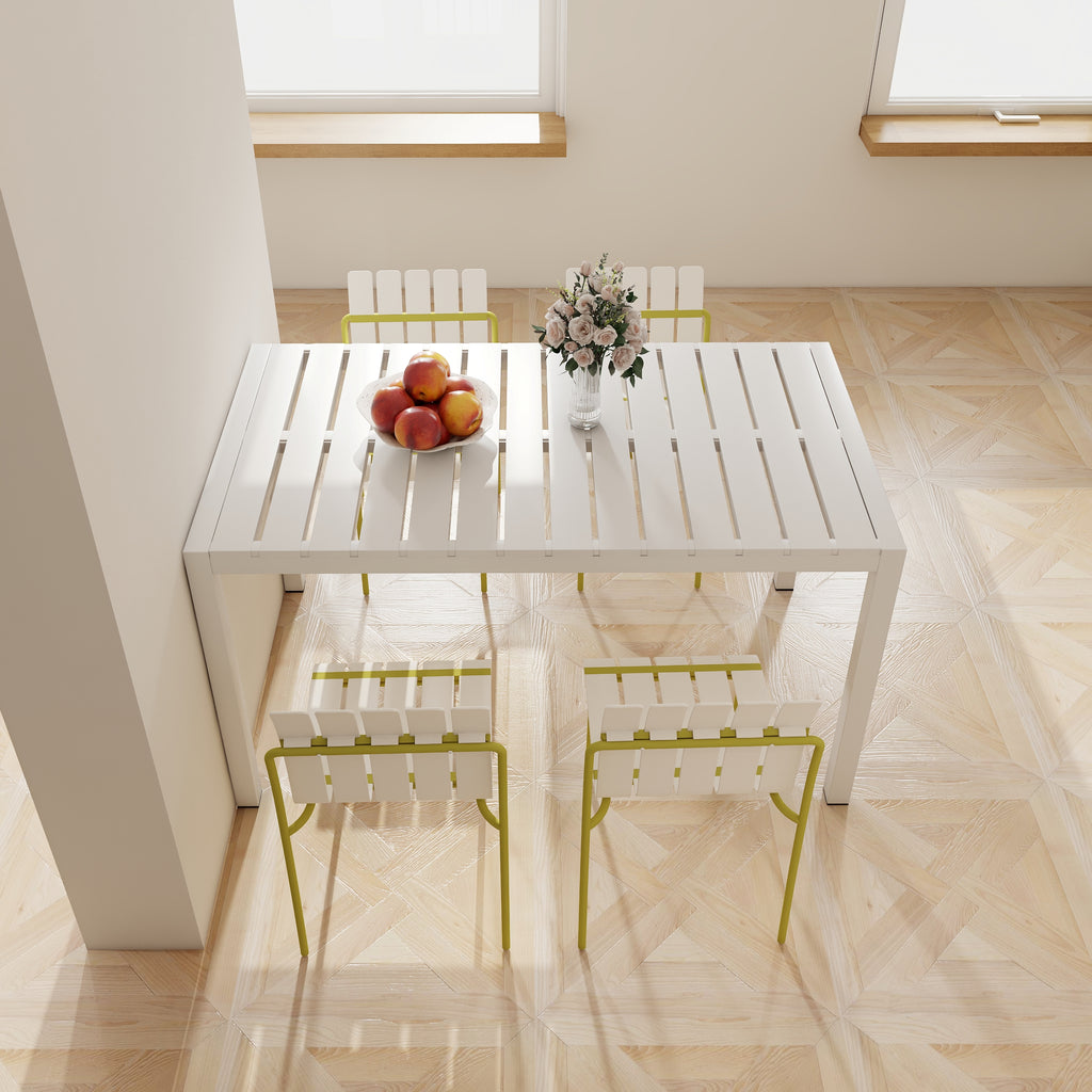 Summer - 4-Pack Modern Striped Color Block Chairs - Waterproof PP Seat & Sturdy Metal Legs, Indoor/Outdoor Dining Set for Patio, Balcony, Café (White & Yellow)