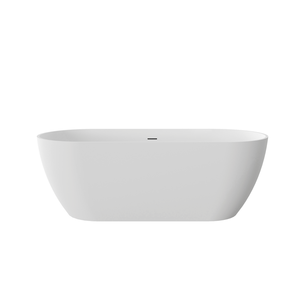 63'' Stone Resin Freestanding Bathtub, Solid Surface Luxury Soaking Tub with Integrated Slotted Overflow & Pop-up Drain, Stand Alone Elegant Bathroom Soaker Tub in Matte White, TH-25S03-63MW